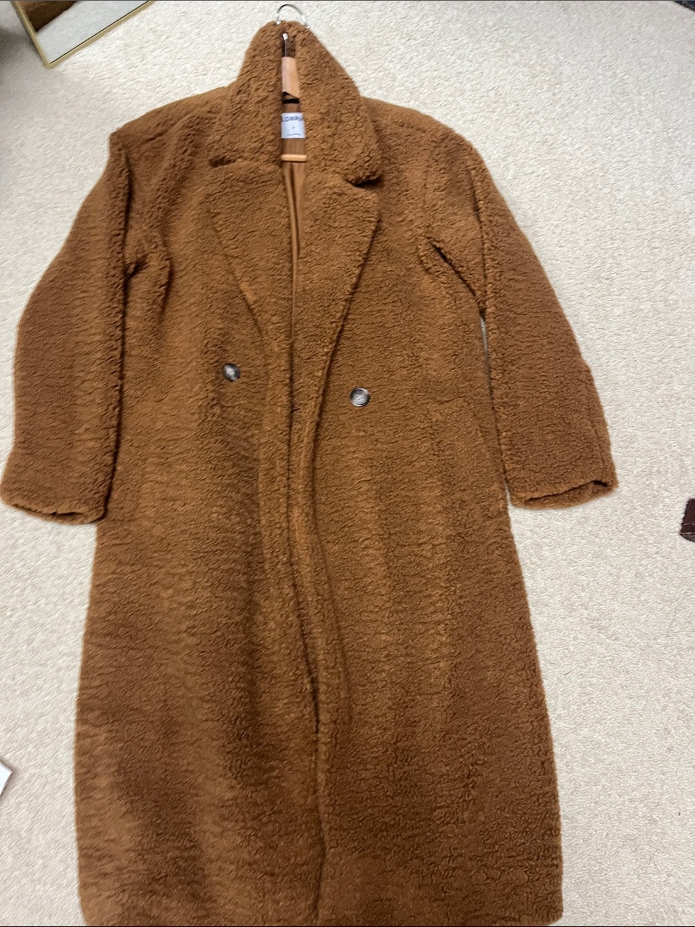 Old Navy Brown Teddy Longline Double-Breasted Coat